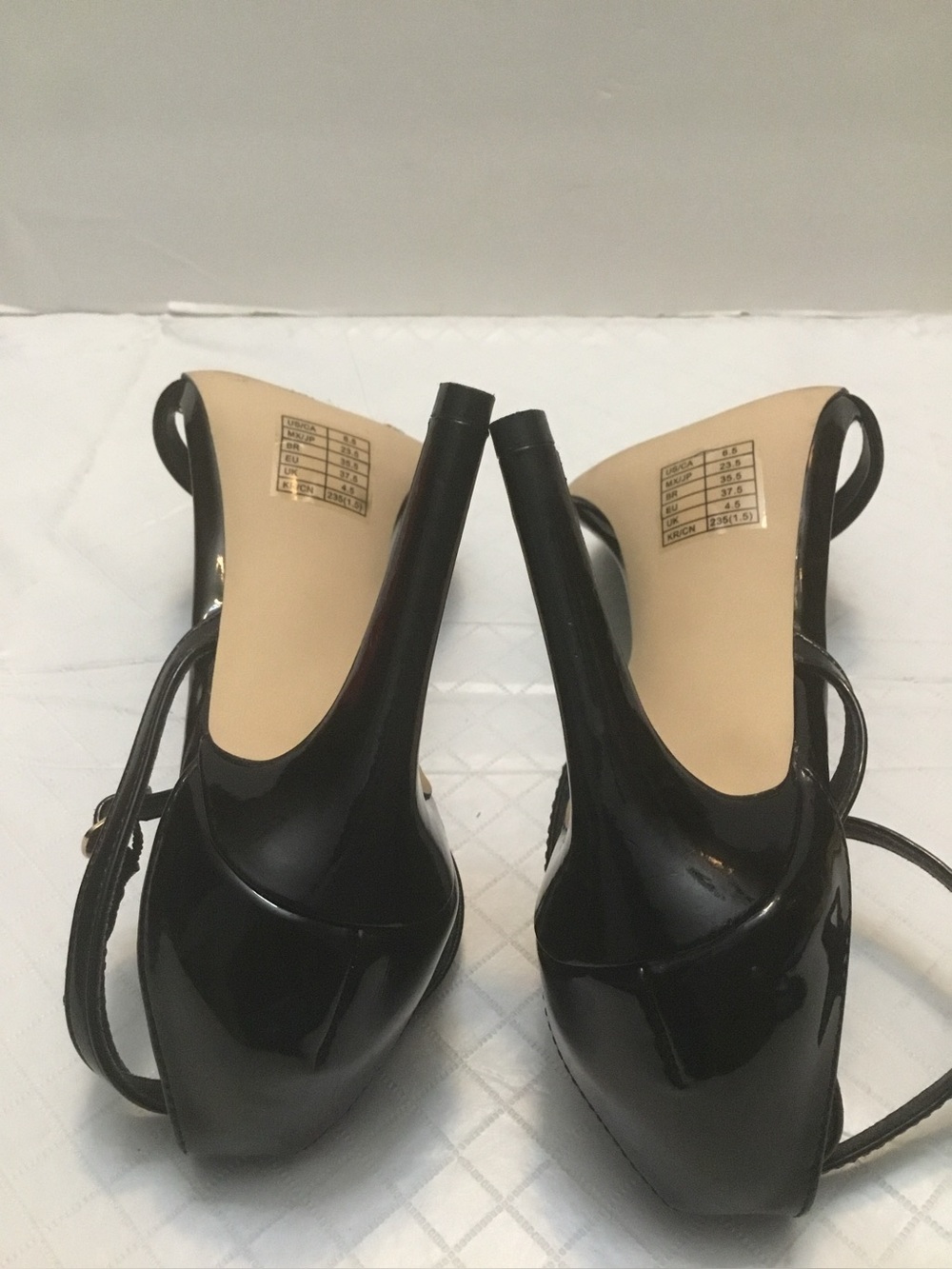 Forever 21 Black Patent Ankle Strap Heels Open Toe Glossy Size 6.5 Like New - Picture 9 of 13